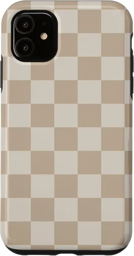Vista 8 de iPhone 16 Vanilla Blanco café crema a cuadros ajedrez patrón clásico caso
