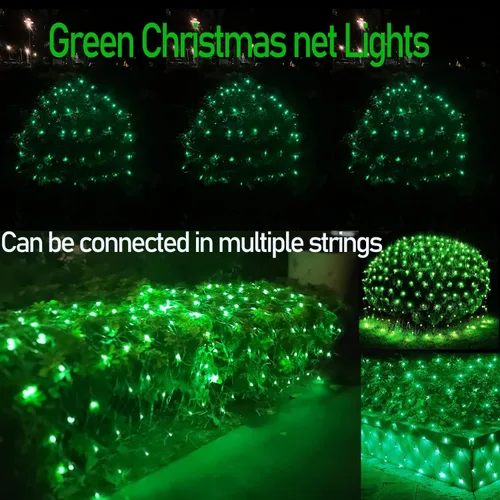 Vista 7 de HISHINY Red de luces de Navidad para exteriores, cable verde de 100 luces LED de 5 x 5 pies, cadena de luces de malla conectable para Navidad
