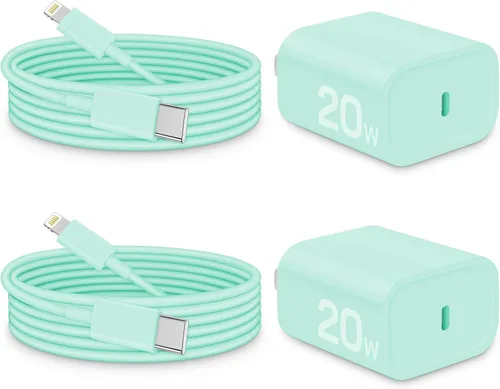 Vista 26 de CXX Cargador para iPhone de 20 W de carga rápida [certificado MFi, paquete de 2] bloque USB-C PD y cable de 6 pies compatible con iPhone Negro