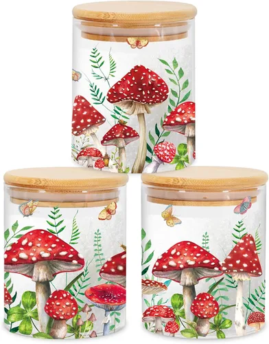 Vista 13 de JarThenaAMCS 3 Frascos de Almacenamiento de Vidrio Floral de Primavera con Tapa Hermética Tulipán Flor Gnomo Camión Mariposa Juegos de Recipientes