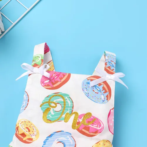 Vista 4 de IBTOM CASTLE Traje de bebé niña de primer cumpleaños princesa sin mangas sin espalda mameluco verano pastel traje con diadema de lazo