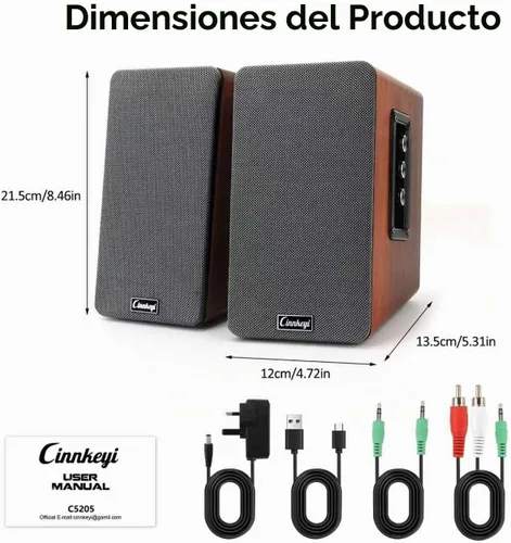 Vista 6 de Altavoces de PC de 50 W, altavoces de estantería de madera RCA, AUX