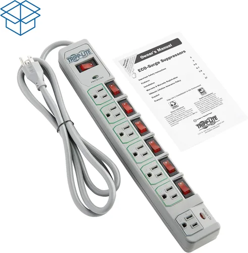 Vista 11 de Barra de contactos protectora de sobretensión de Tripp Lite. 7 tomacorrientes + control de tomacorrientes Valor no encontrado Gris