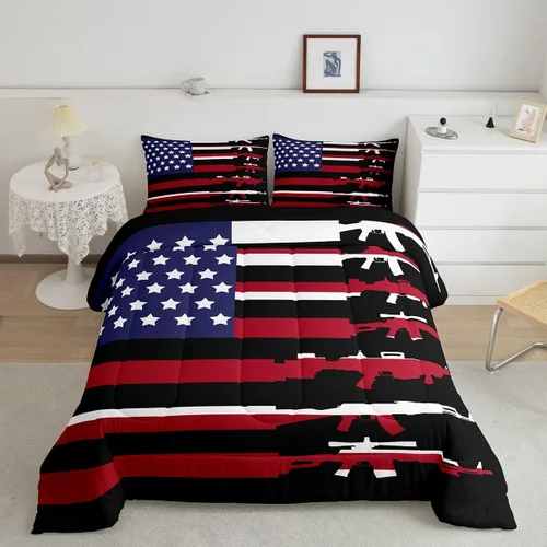 Vista 40 de Juego de ropa de cama rústica de granja color verde azulado con puerta de granero de madera, edredón de plumas tamaño Queen, decoración occidental