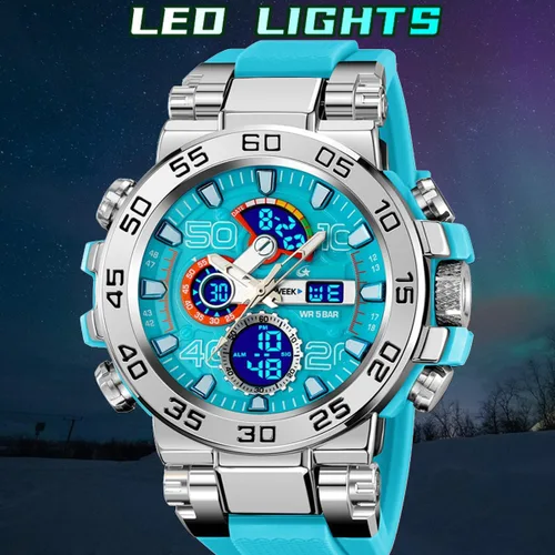 Vista 4 de findtime Mens Watch Sport Military Watches Colorful Waterproof Digital Analog Watch Tactical Outdoor Big Face Wrist Watches Dual Time LED Luminous