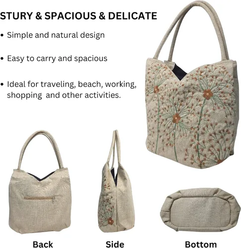 Vista 5 de HCRAFT Embroidered Handbags for Women, Large Beads Flower Shoulder Tote Bag with Zipper Fabric Hobo Bags, Mother's Day Bag