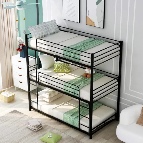 Vista 10 de Harper & Bright Designs Litera de metal individual sobre individual con escalera extraíble, marco de cama resistente con rieles de protección