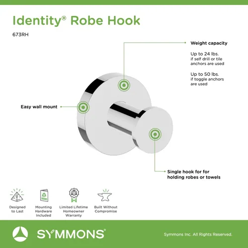 Vista 4 de Symmons 673RH Identity - Gancho para bata montado en pared en cromo pulido