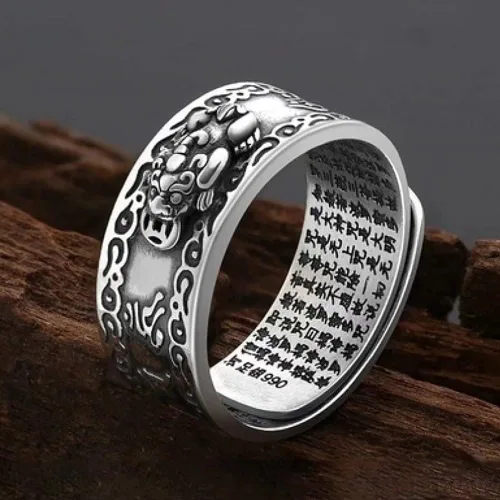 Vista 2 de Anillos de dragón PiXiu de Feng Shui para hombres y mujeres, anillo de la buena suerte para el éxito de la riqueza de plata esterlina anillos