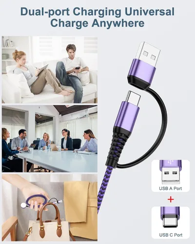 Vista 6 de Cargador de 3.3 pies para Galaxy Watch 7, cargador inalámbrico magnético Samsung [puerto dual USB A/C] cable de carga rápida compatible con Galaxy