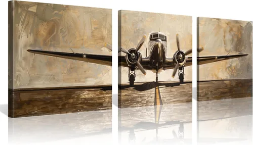 Vista 20 de 3 piezas de arte de pared en lienzo en blanco y negro vintage de la Segunda Guerra Mundial, aviones de combate militares, impresiones de fotografía