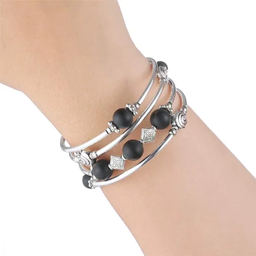 Vista 7 de PEARL&CLUB Juego de collares largos con cuentas negras, regalos de joyería para mujer