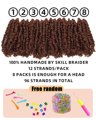 Vista 5 de Paquete de 8 paquetes de cabello de ganchillo súper corto de 6 pulgadas para mujeres negras y niños, extensiones de cabello pretrenzado suave