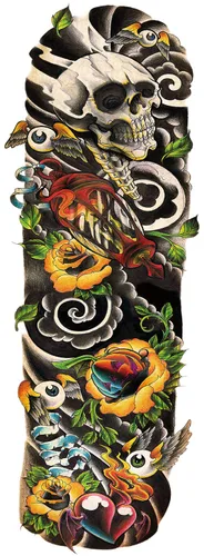 Vista 6 de Tatuajes temporales coloridos del brazo lleno de las etiquetas engomadas