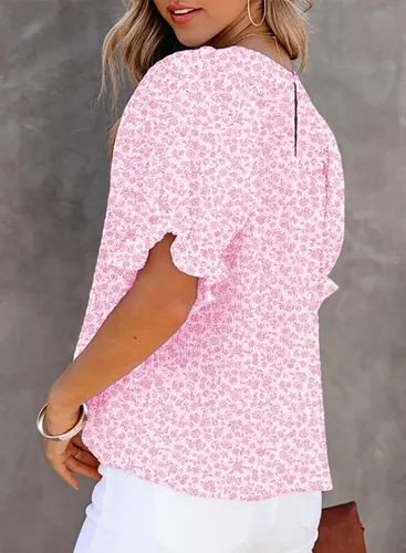 Vista 8 de Dokotoo Blusas con Estampado Floral para Mujer Cuello Redondo Fruncidas Manga Abombada Camisas Casuales Tops Babydoll