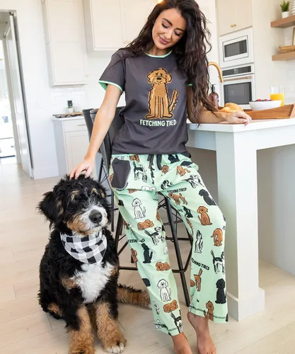 Vista 4 de Lazy One Pijamas para mujer, lindos pantalones de pijama para perros y gatos y parte superior separada