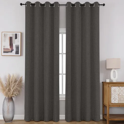 Vista 21 de CUCRAF - Juego de 2 paneles de cortinas de ventana con oscurecimiento total del 100%, de 54 pulgadas de largo, con aspecto de lino falso, cortinas