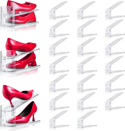 Vista 10 de Organizador de ranuras ajustables para zapatos, paquete de 10 unidades de apiladores de zapatos transparentes, soporte para zapatos, ahorrador