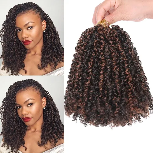 Vista 32 de Unionbeauty - Paquete de 8 trenzas de ganchillo Yanky Twist de 6 pulgadas, 8 paquetes, color negro natural, micro Passion Twist, extensiones