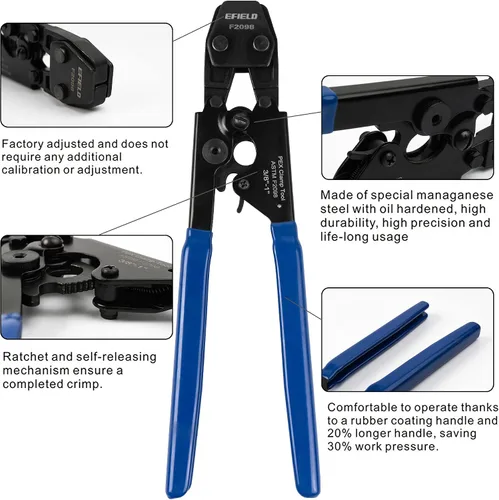 Vista 4 de EFIELD Herramienta de pinza de crimpado Pex para 3/8 pulgadas con calibre Go/No-Go - Abrazaderas de acero inoxidable de 1 pulgada cumplen