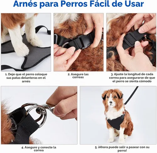 Vista 6 de Hamaca de aseo para mascotas 2 en 1 con arnés sin tirones, se desmonta en correa, bucle ajustable, ganchos de acero inoxidable, tamaño pequeño
