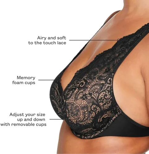 Vista 3 de ThirdLove Lace Contour Plunge Bra, Women's Sexy Comfort Bra, Comfortable Underwire & Moderate Push Up Support, Bras for Women