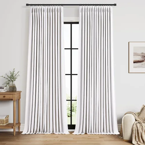 Vista 17 de Nanspring Cortinas plisadas de lino 100% opacas de 96 pulgadas de largo Natural