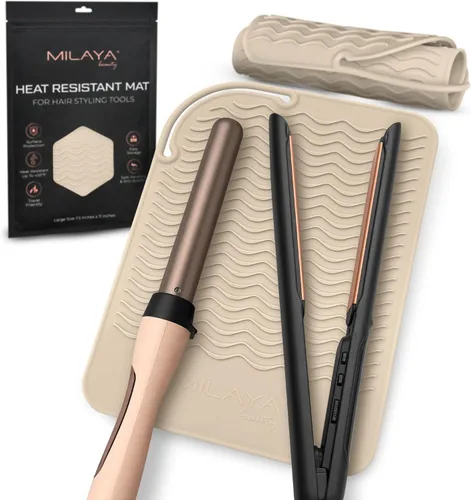 Vista 19 de Milaya Beauty Accesorios de Tocador Alfombrilla Resistente al Calor – Soporte de Silicona para Plancha de Pelo y Rizador, Alfombrilla de Tocador