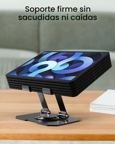 Vista 6 de Soporte para tablet para escritorio, soporte ajustable giratorio de 360°, soporte plegable de aluminio para tableta para iPad Pro, Air, Mini/Samsung