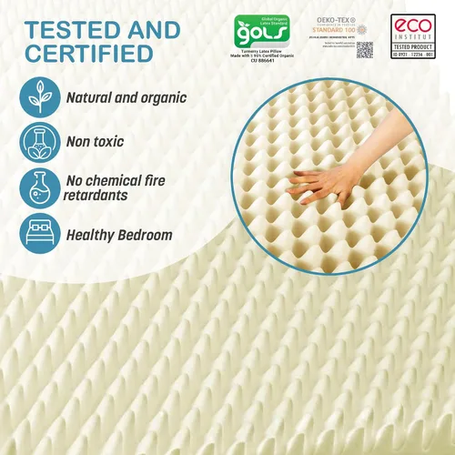 Vista 5 de Cubrecolchón de Látex Orgánico Natural Verde con Diseño de Caja de Huevos Tamaño Twin XL - Firmeza Media - Espuma de Látex Convoluta Orgánica