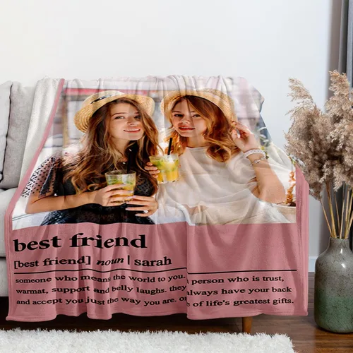 Vista 3 de Regalos de cumpleaños para mejores amigas, regalos de manta personalizada con foto y nombre, regalos de cumpleaños personalizados para mejores