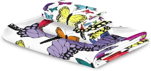 Vista 8 de Butterfly - Juego de toallas de 3 piezas con toalla de baño, toalla de mano y toallita, juego de toallas suaves de alta absorción para baño, hotel