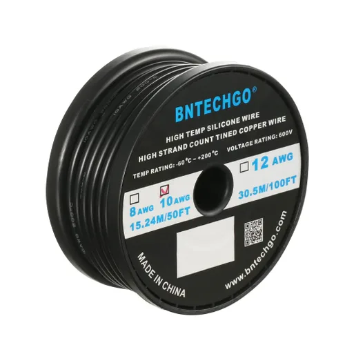 Vista 13 de BNTECHGO Carrete de alambre de silicona calibre 10 de 25 pies, alambre de cobre estañado trenzado de 10 AWG, color azul flexible