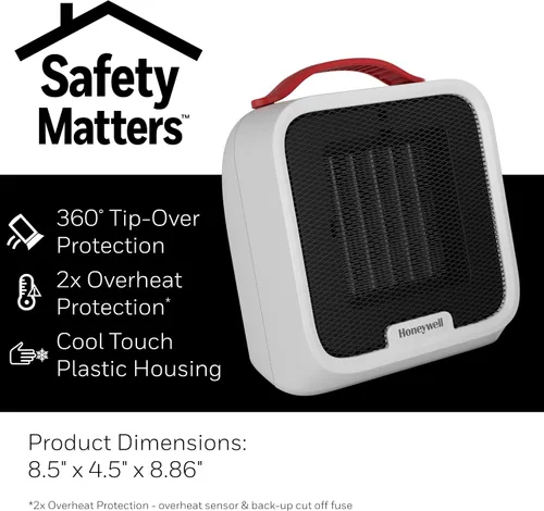 Vista 5 de Honeywell UberHeat 5 Calentador de Espacio de Cerámica para Habitaciones Pequeñas, Blanco
