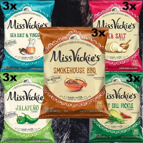 Vista 4 de Miss Vickie's Kettle Cooked Potato Chips Variety Pack, 1.375 oz (Pack of 15) Bundled by Shoppyway