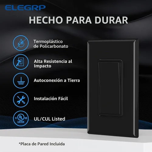 Vista 2 de Elegrp Interruptor de luz, 3 vías, 15 amperios, 120-277 voltios, reemplazo de pared de paleta basculante, corriente alterna, autopuesta a tierra
