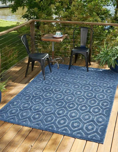 Vista 14 de Unique Loom Outdoor Trellis Textured Collection - Alfombra espacial (2 x 3 pies, rectangular, aguamarina y marfil)