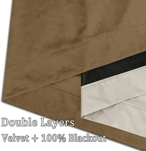 Vista 6 de Cortinas 100% opacas de terciopelo con forro de 63 pulgadas de largo, 2 paneles para sala de estar, aislamiento térmico, ahorro de energía