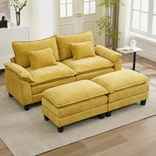 Vista 38 de URRED - Sofá seccional modular tipo nube, cómodo sofá cama de chenilla moderna con asientos profundos y otomán/almohadas para sala de estar