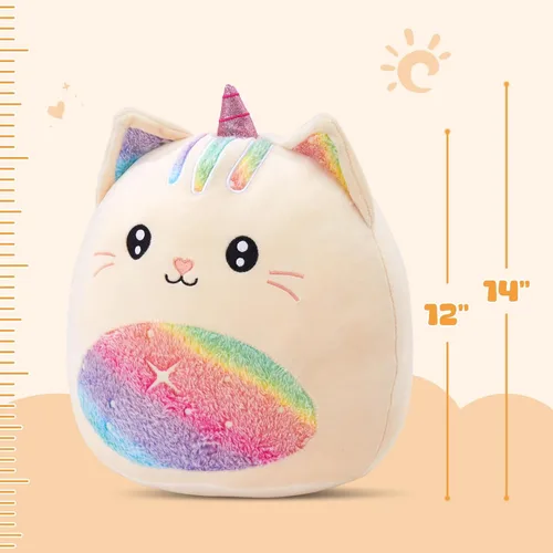 Vista 4 de Athionsu - Almohada de felpa de unicornio de 14 pulgadas, suave y tierno juguete de peluche para niñas y niños, bonito regalo de peluche de vientre