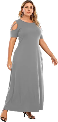 Vista 5 de LAPA Women's Plus Size Cold Shoulder Maxi Dress, Short Sleeve Casual Loose Long Dresses with Pockets