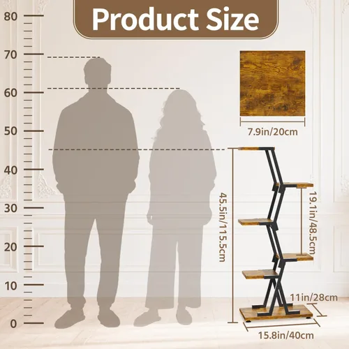 Vista 5 de LASZOLA Soporte para plantas de 5 niveles alto de madera y metal para interiores para macetas de servicio pesado, estante vertical grande
