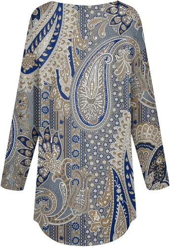 Vista 2 de Fall Outfits for Women Printing Round Neck Pullover Tops Long Sleeve Hide Belly Outfits Casual Loose T Shirt