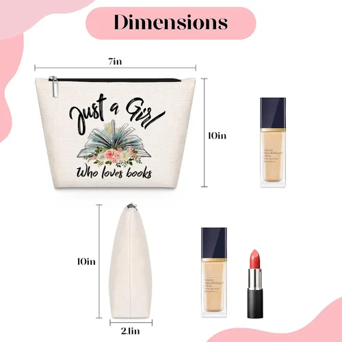 Vista 2 de GevGuxLuo Bolsa de maquillaje para mujer, Beige, Girl Loves Books