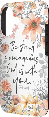 Vista 2 de Funda para iPhone 17 con cita cristiana de Joshua 1:9 con diseño de acuarela bonita floral