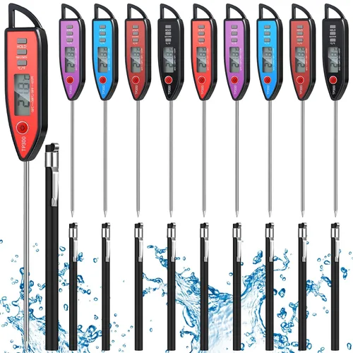 Vista 17 de Copkim Juego de 3 Termómetros de Cocina Impermeables para Agua, Líquidos, Velas y Carne. Termómetro Digital de Carne con Sonda Larga de Lectura Negro