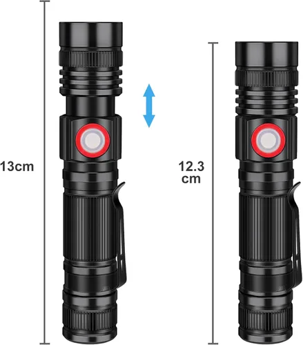 Vista 10 de Linterna LED recargable por USB, 1000 lúmenes altos, luz flash pequeña y ultrabrillante, brillo ajustable resistente al agua para campamento