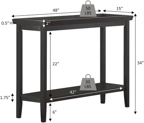 Vista 3 de Furnifact Mesa consola de pasillo con repisa elevada, patas de madera maciza cónicas, mesa de acento de entrada, acabado negro duradero
