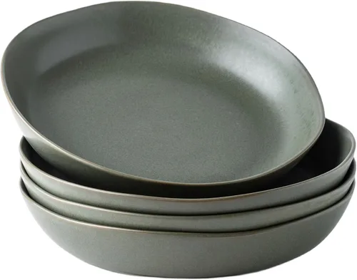 Vista 12 de AmorArc 9.75'' de cerámica cuencos grandes para pasta, juego de 4 cuencos planos de gres de 38 onzas para servir, cuencos aptos para horno