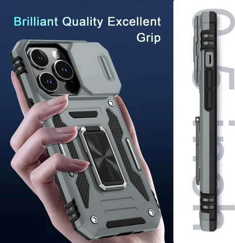 Vista 74 de DEERLAMN Funda para iPhone Xs Max con funda deslizante para cámara + protector de pantalla, soporte giratorio de anillo de grado militar a prueba
